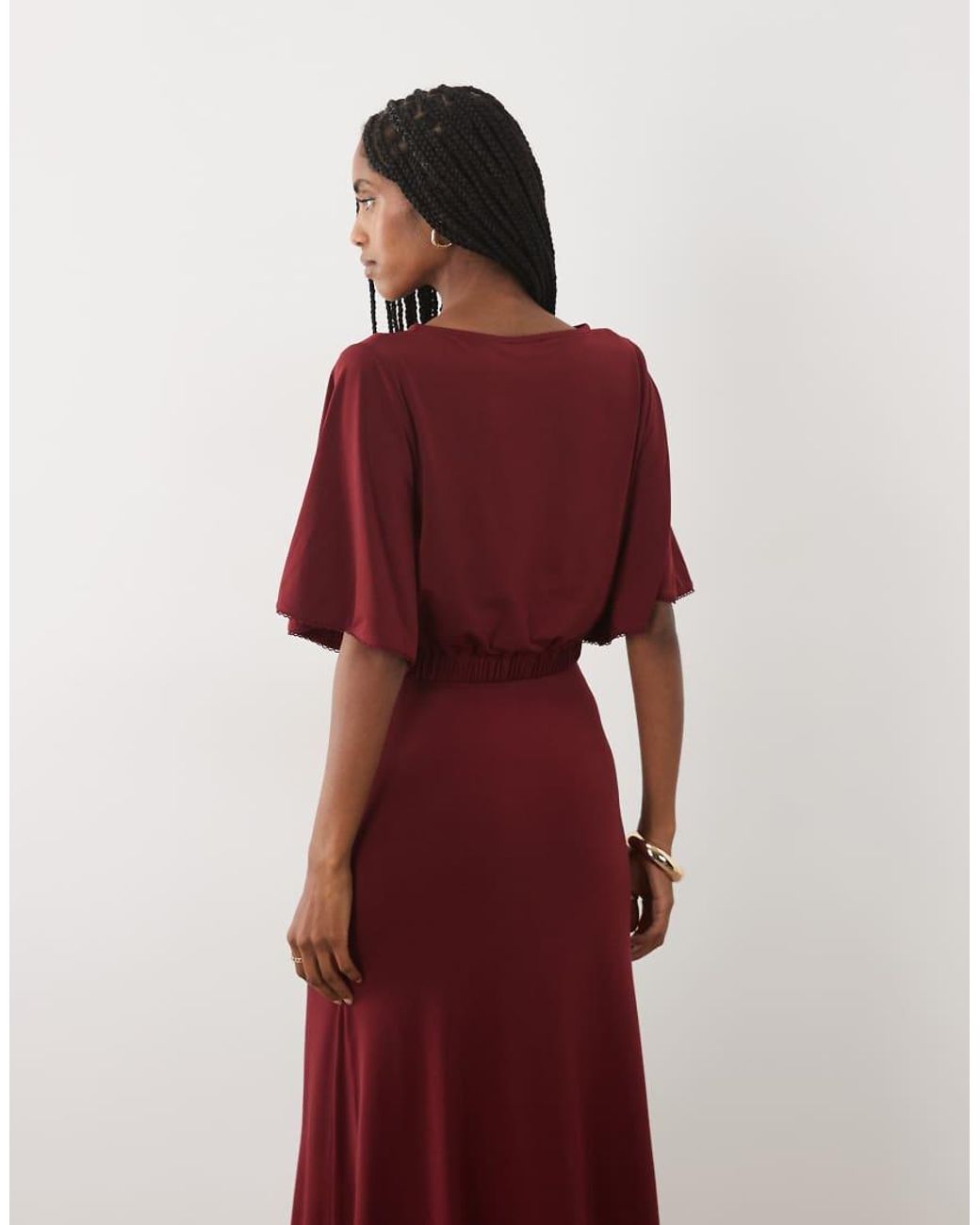 Miss Selfridge Red Batwing Sleeve Cropped Top With Gather Hem Co-ord