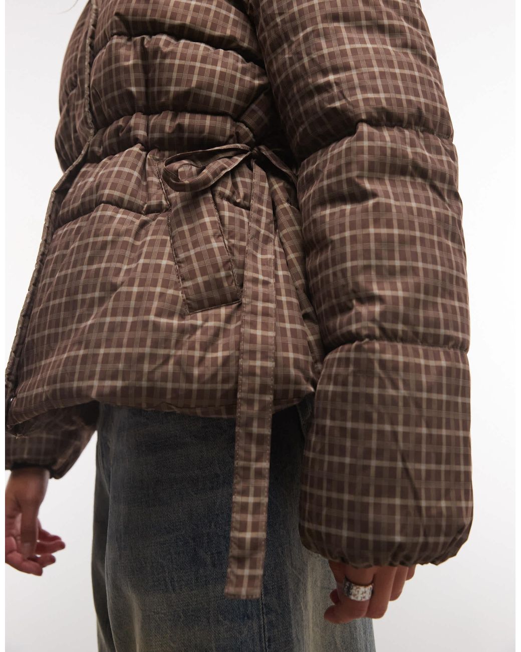 Collusion Brown Puffer Jacket With Bow Trim