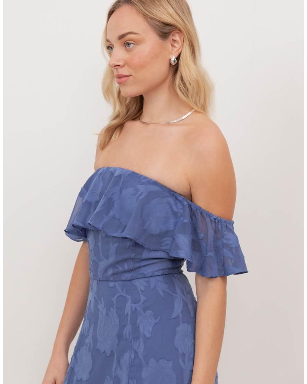 ANAYA Blue Floral Burnout Bardot Maxi Dress