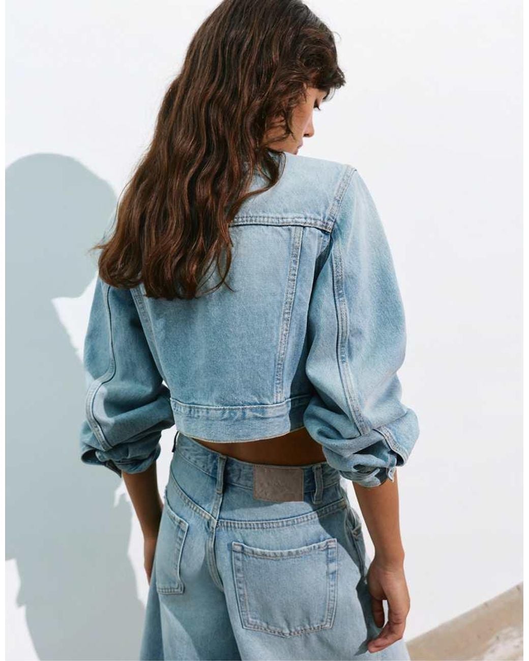 Pull&Bear Blue Cropped Denim Jacket
