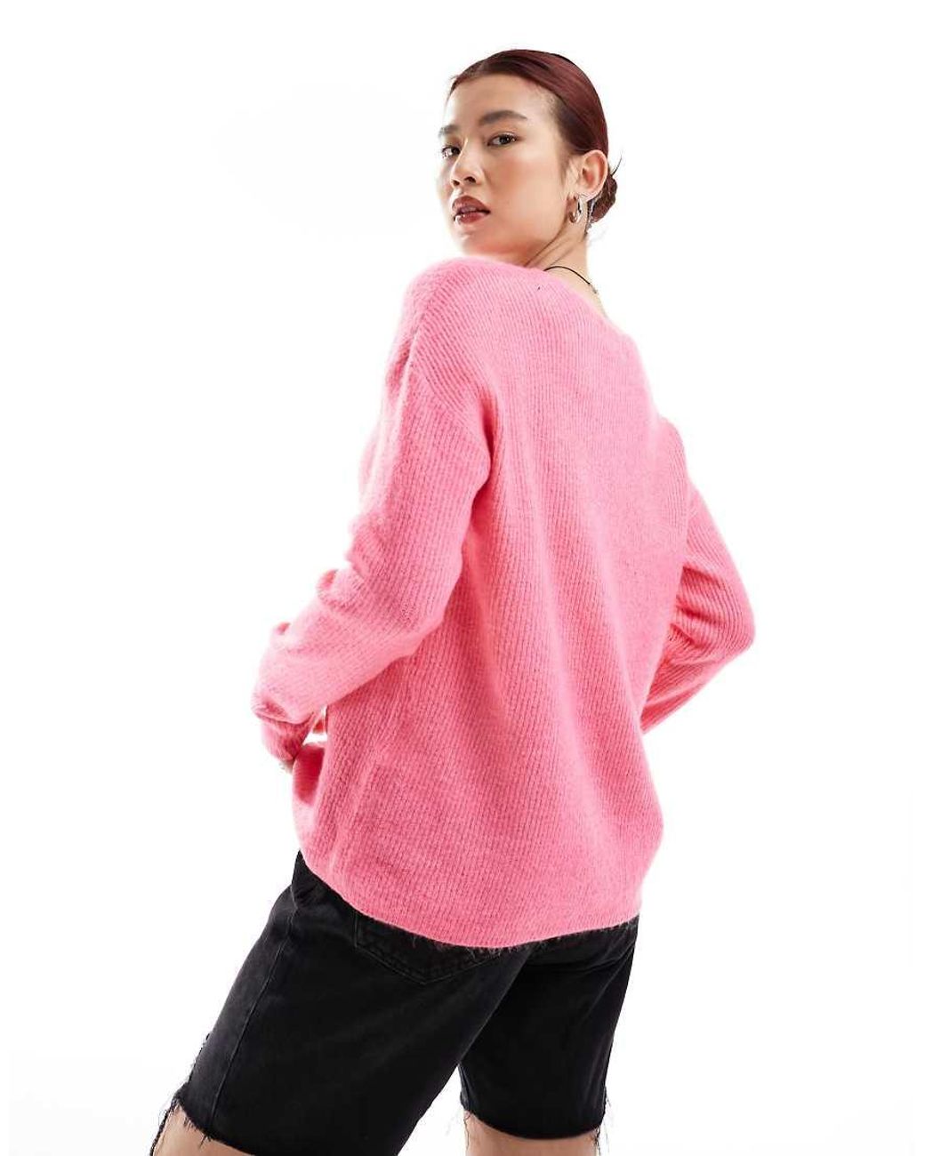 ONLY Pink V Neck Slouchy Jumper