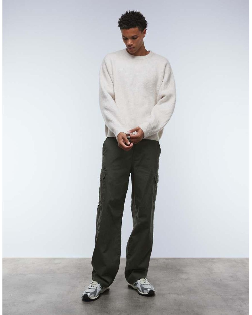 ASOS Natural Super Oversized Boxy Fit Knitted Fisherman Rib Jumper for men