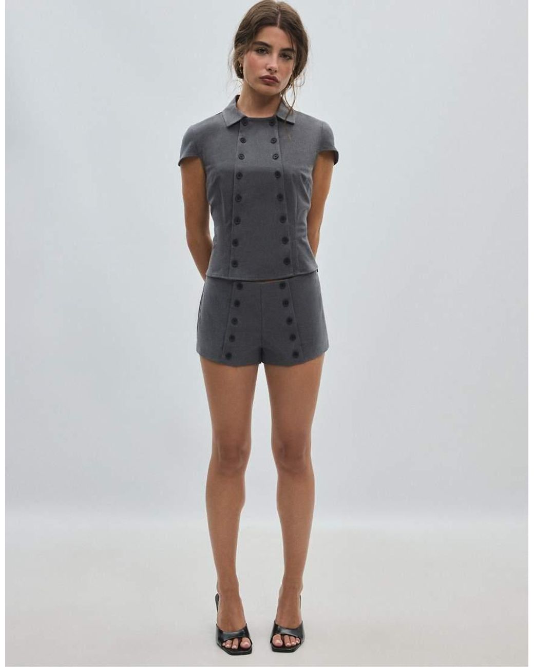 Stradivarius Blue Button-Detail Micro Shorts