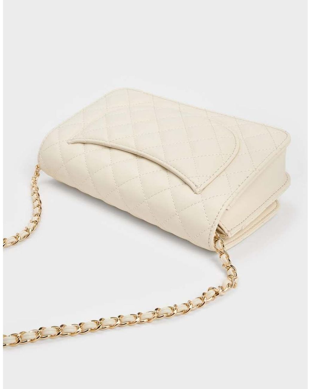 Charles & Keith Natural Cressida Quilted Push-Lock Clutch