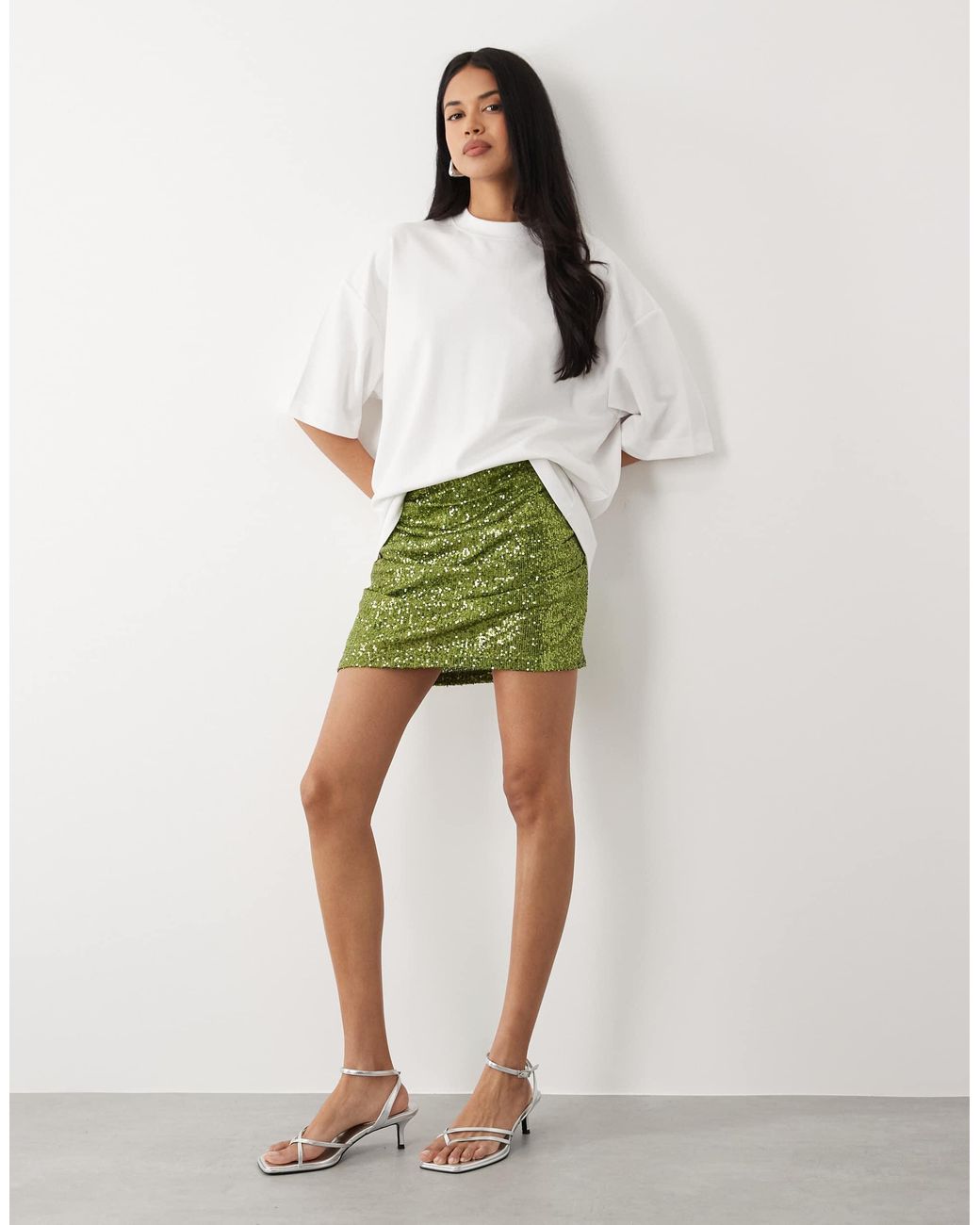 Mini-jupe drapée à sequins ASOS en coloris Green