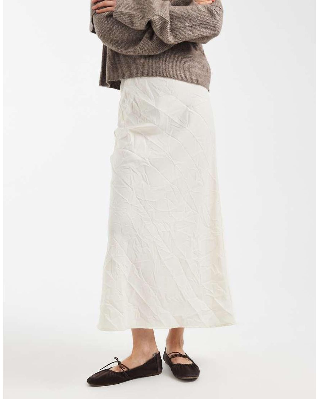 ASOS White Crushed Satin Maxi Skirt