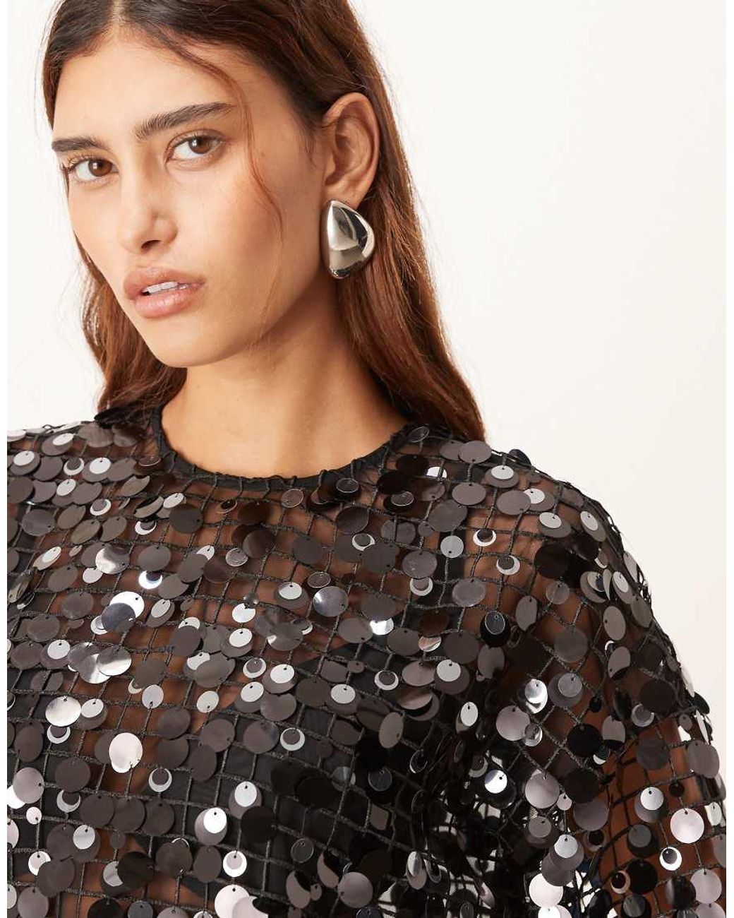 ARRANGE Black Sheer Grid Sequin Tee Co Ord