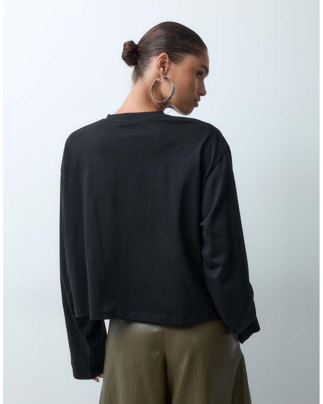ASOS Blue V Neck Boxy Crop Long Sleeve