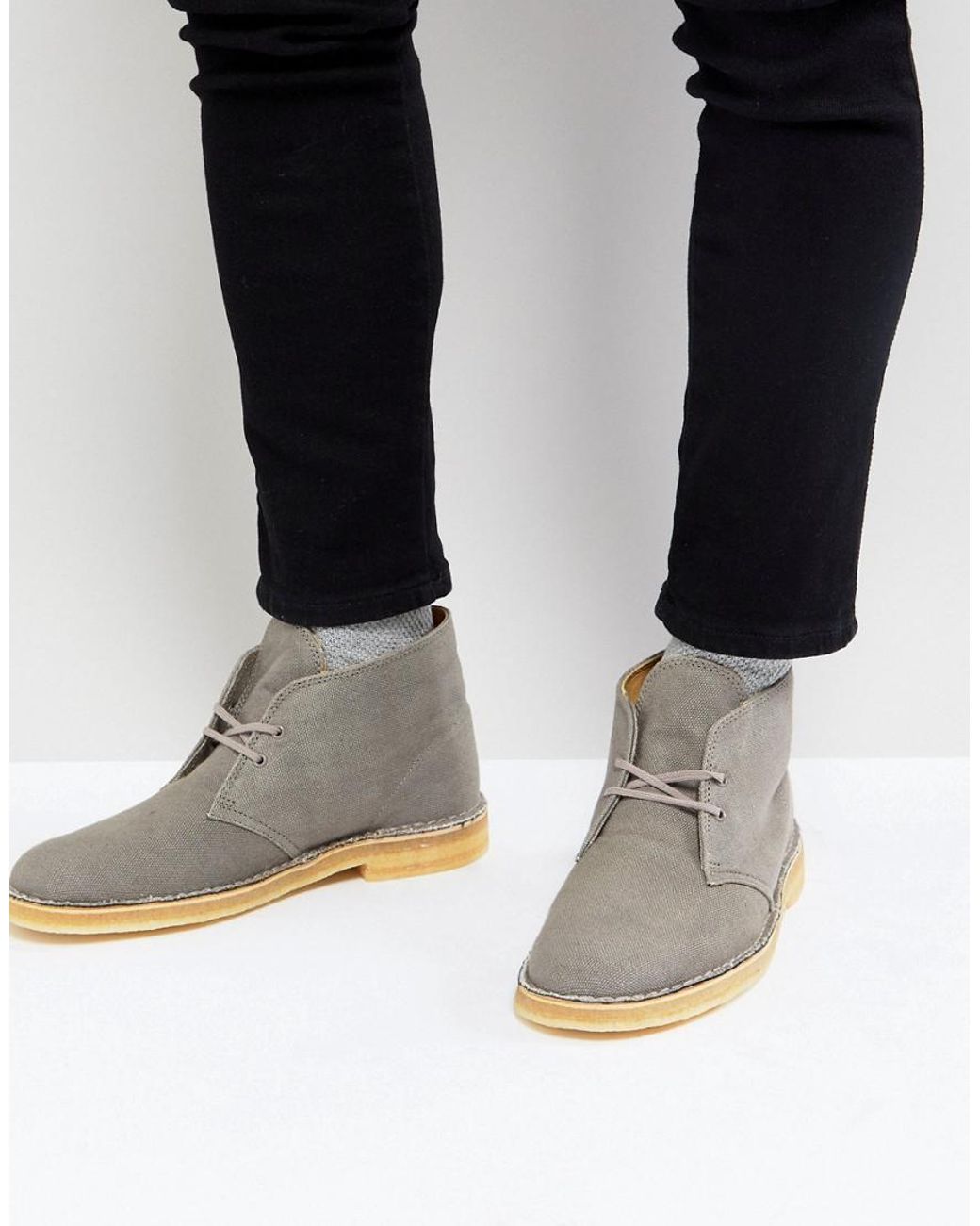 Clarks Clarks Desert Boots In Stone Canvas for Men | Lyst