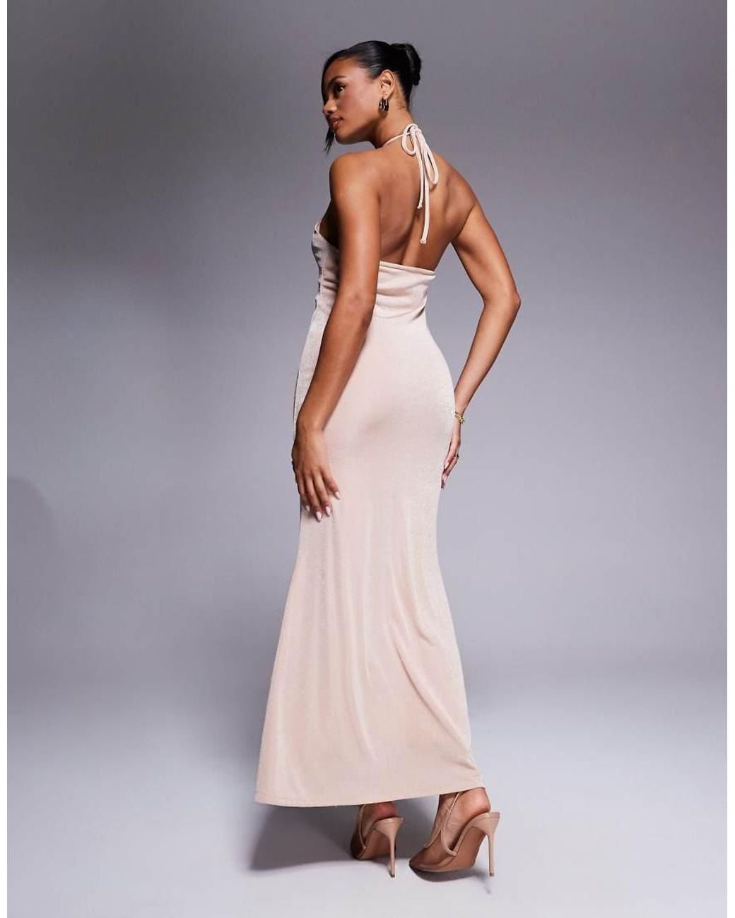 ASOS Natural Halter Neck With Bead Details Maxi Dress