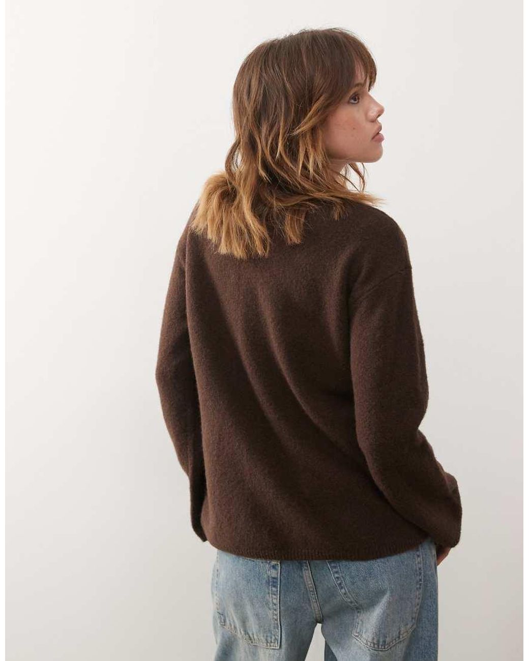 Monki Brown Knit Bow Tie Up Cardigan
