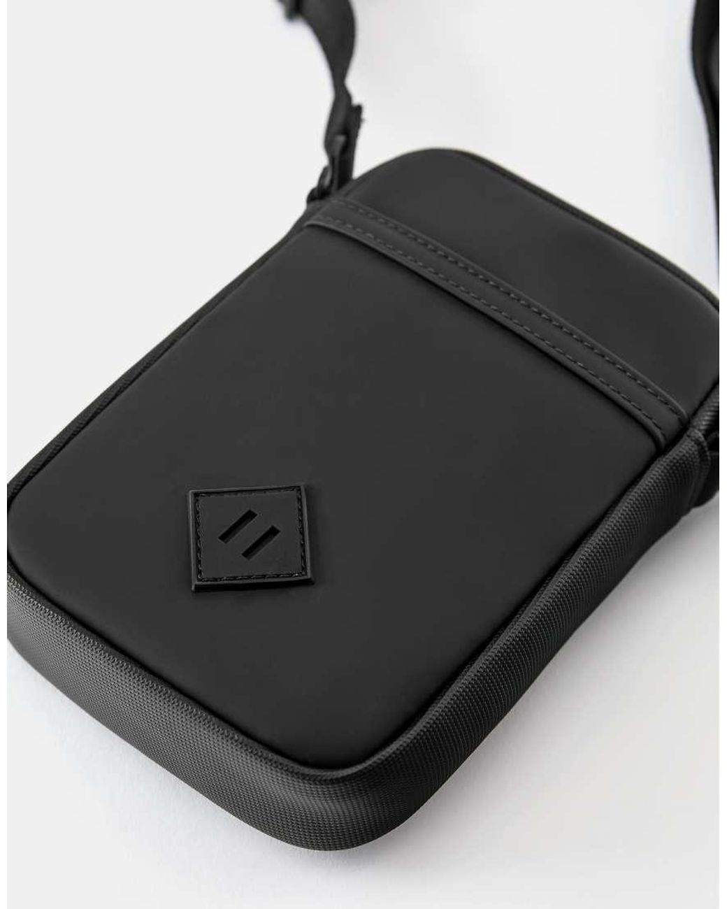 Pull&Bear Black Rubberised Crossbody Bag for men