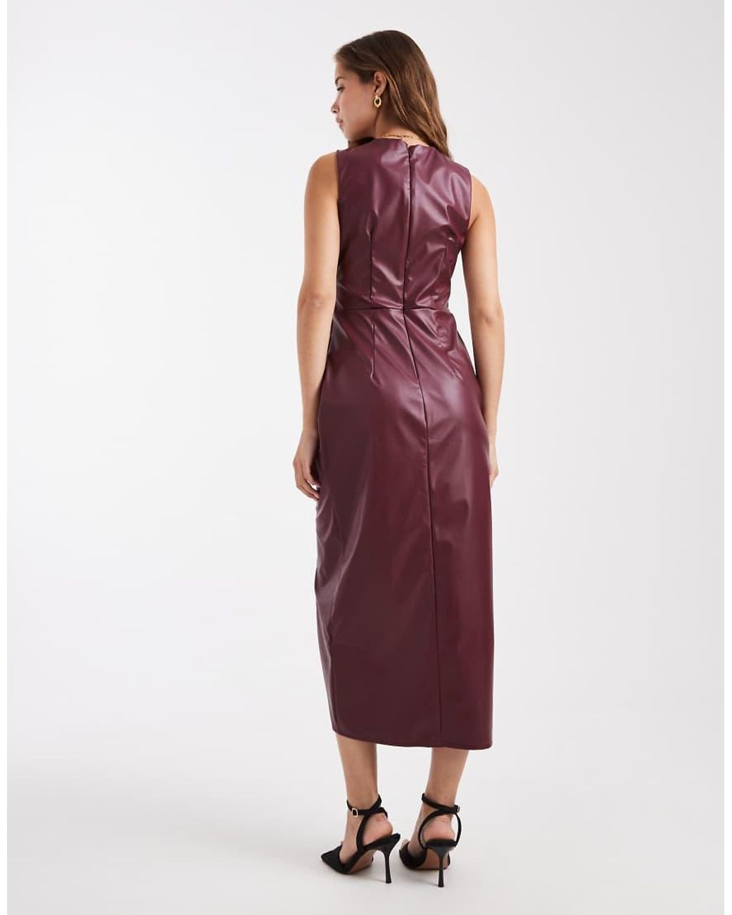 New Look Red Pu Ruched Wrap Midi Dress