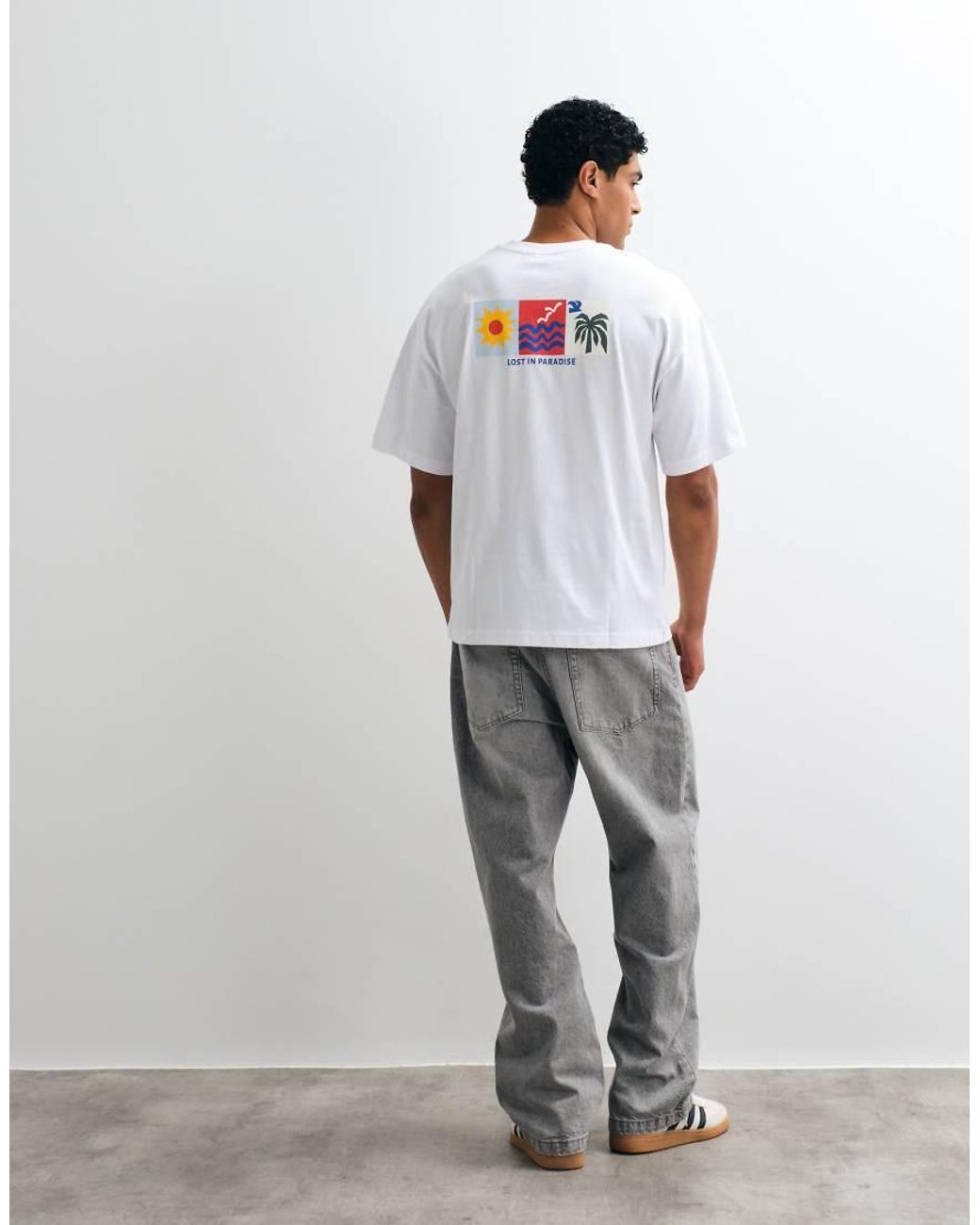 SELECTED White Oversized T-shirt With Paradise Backprint for men
