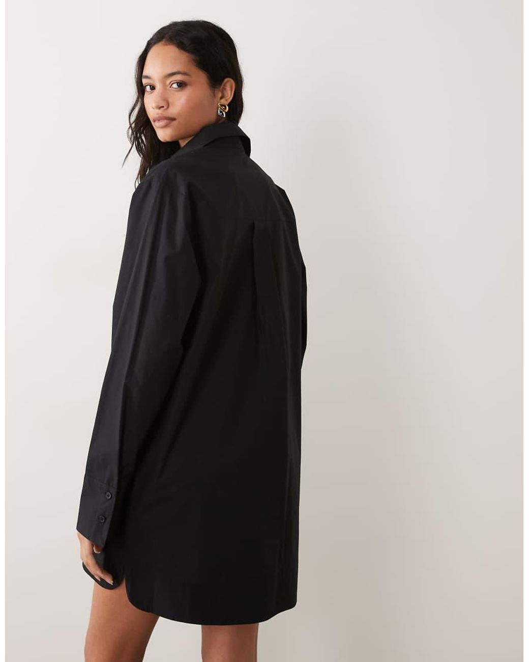ASOS Black Poplin Mini Shirt Dress With Wide Cuffs And Oversized Pockets