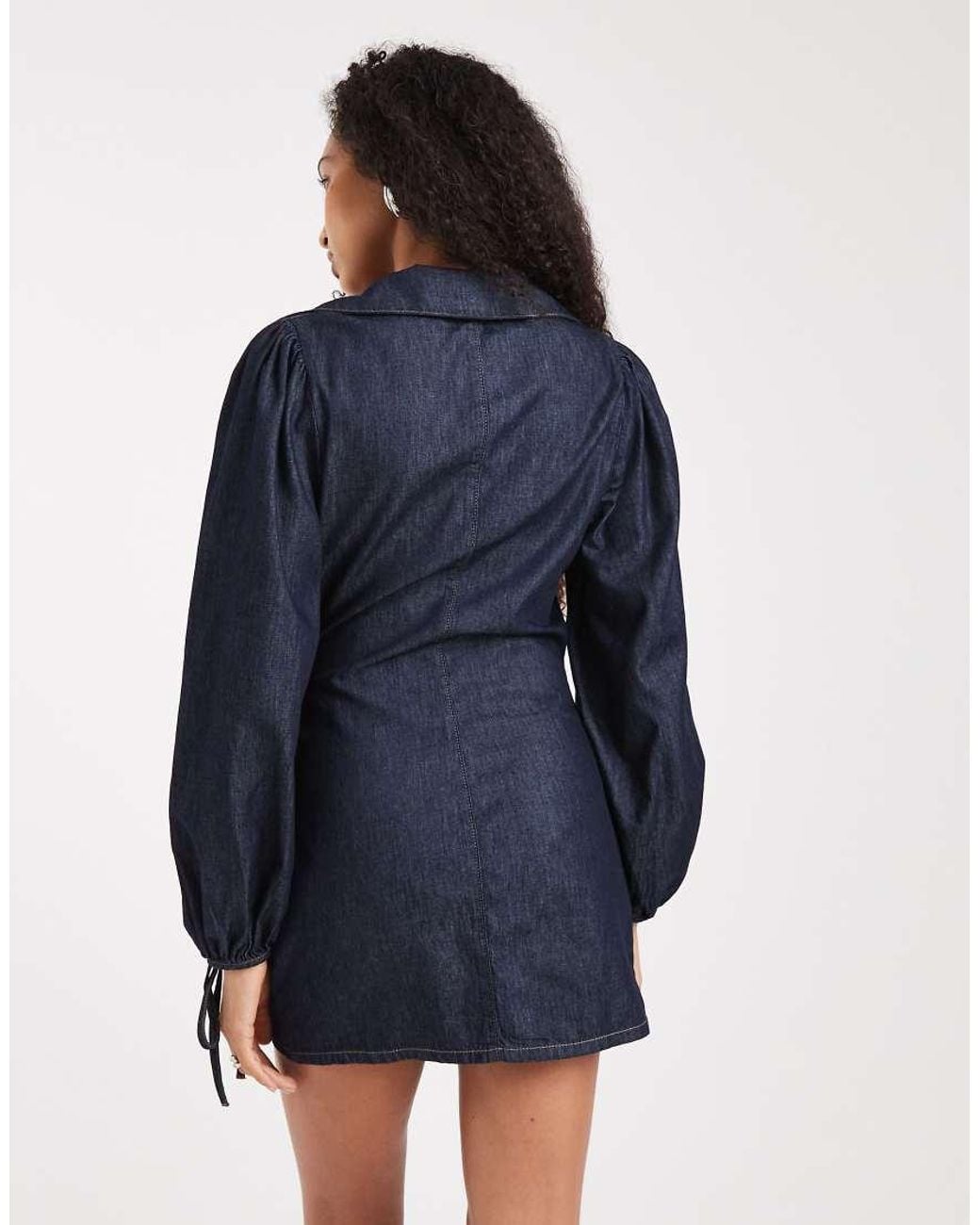 ASOS Blue Denim Wrap Mini Dress With Balloon Sleeve