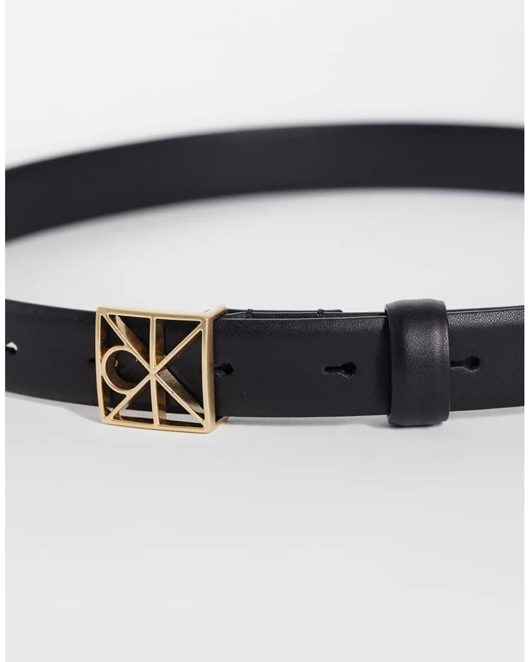 Calvin Klein Gray Leather Emblem Hardware Buckle 25mm Belt