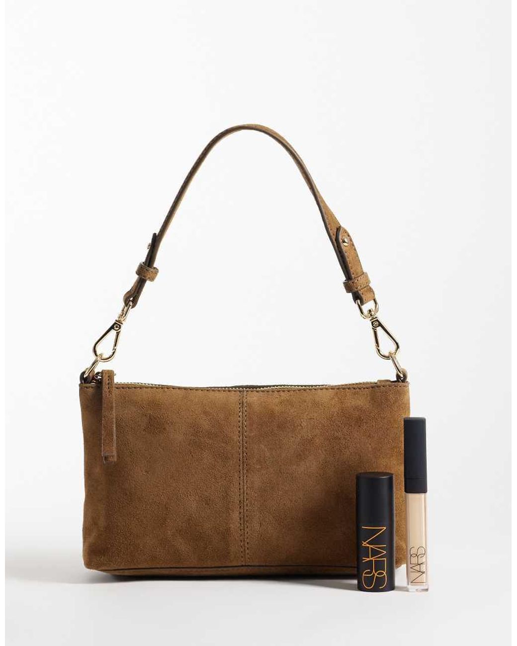 Accessorize Brown Suede Handheld Shoulder Bag With Crossbody Strap