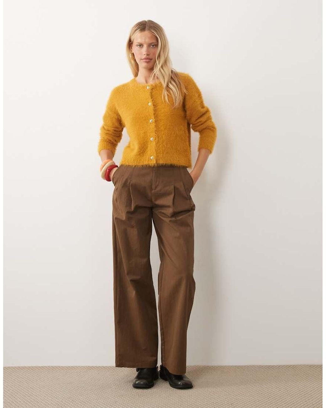 Brave Soul Orange Fluffy Cardigan With Gold Buttons