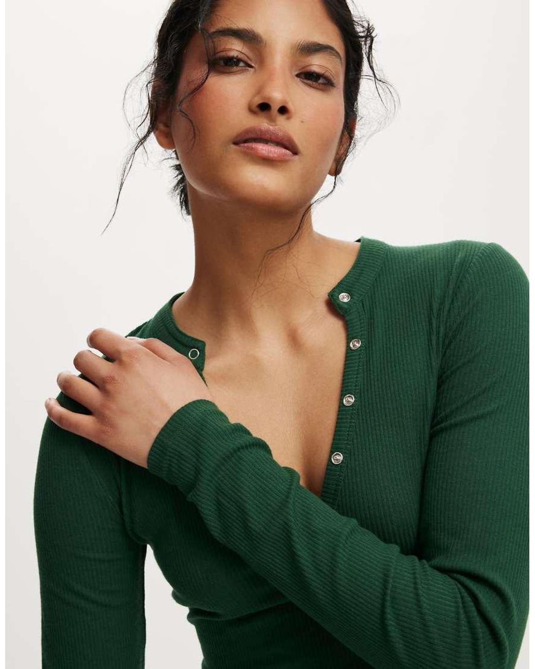 Cotton On Green Ryan Henley Long Sleeve