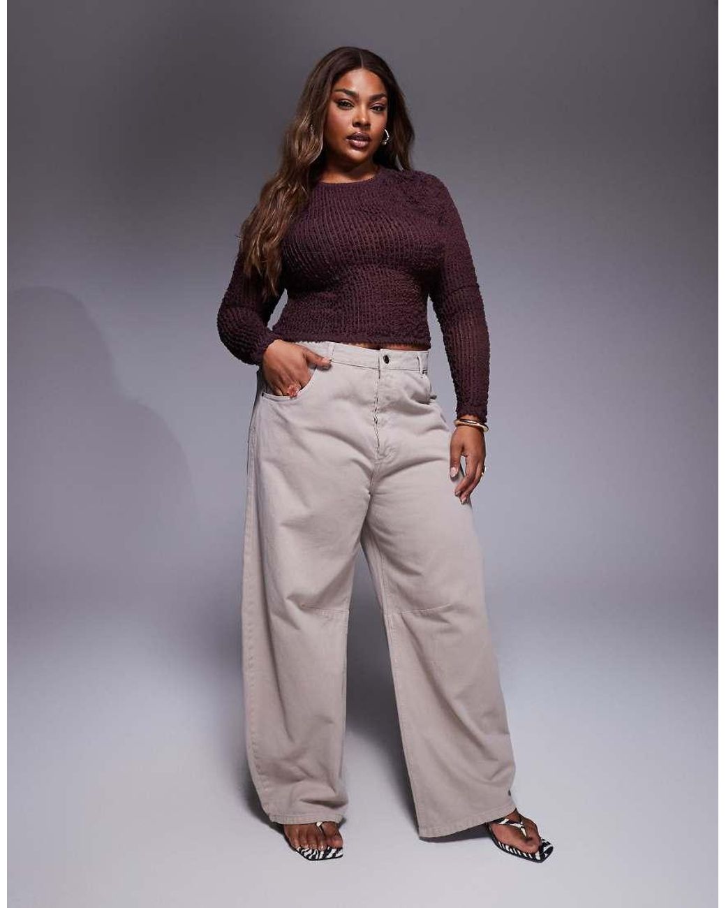 ASOS Purple Asos Design Curve Long Sleeve Textured Ruffle Top