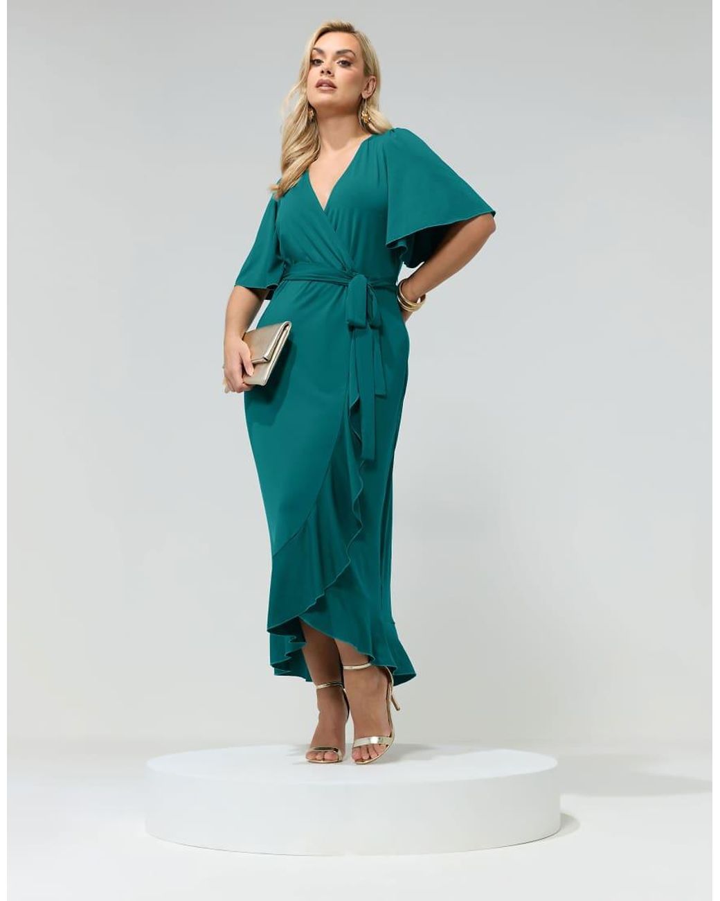 Yours Clothing Blue Ruffle Hem Wrap Dress