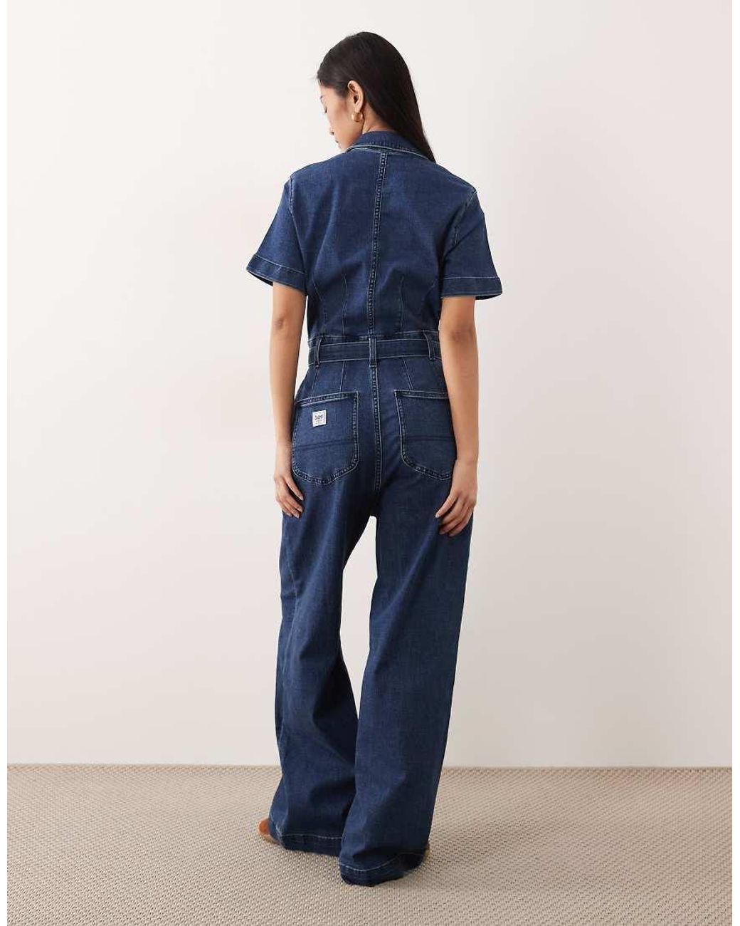 Lee Jeans Blue Wide Leg Short Sve Jumpsuit