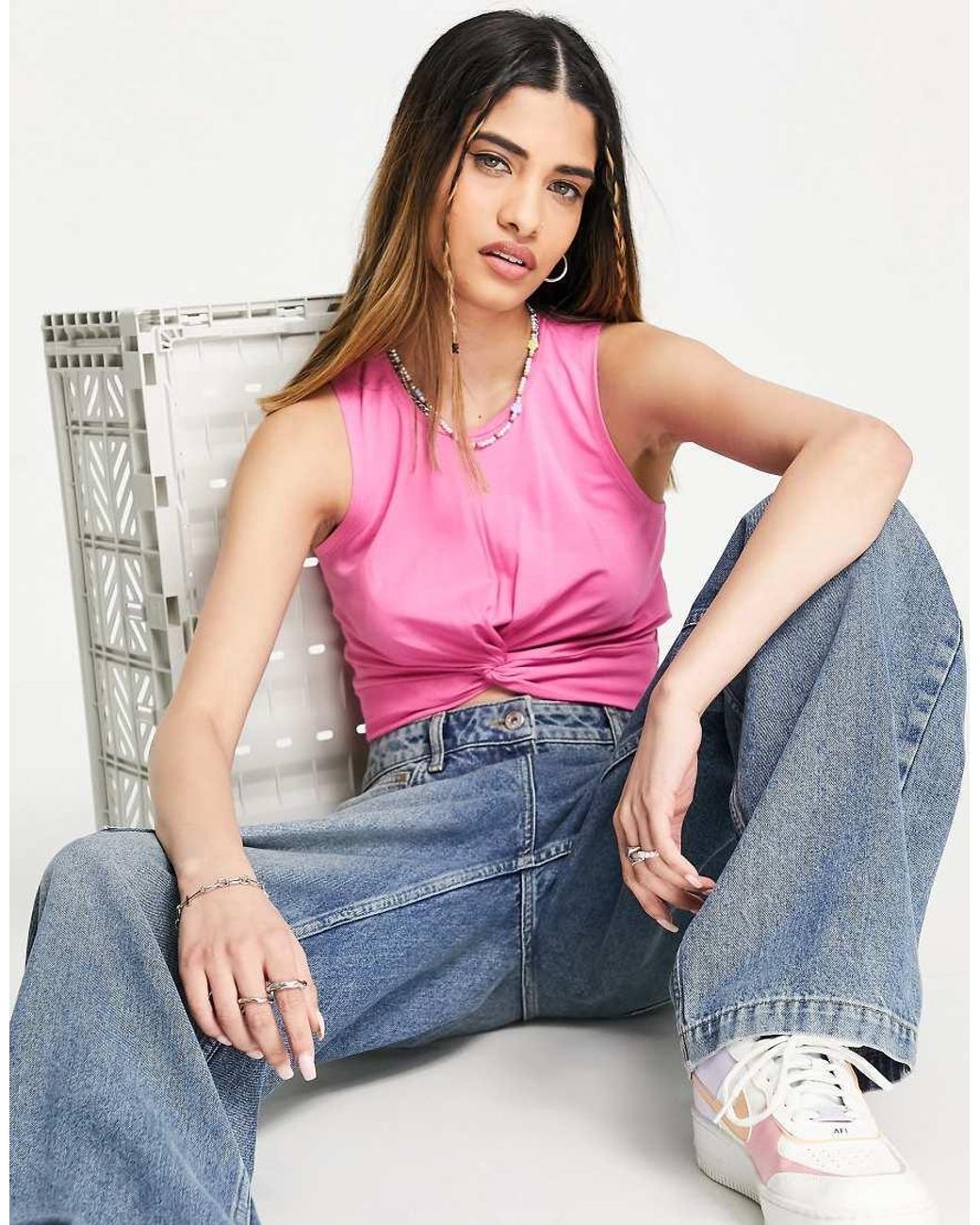 Noisy May Pink Twist Front Crop Top