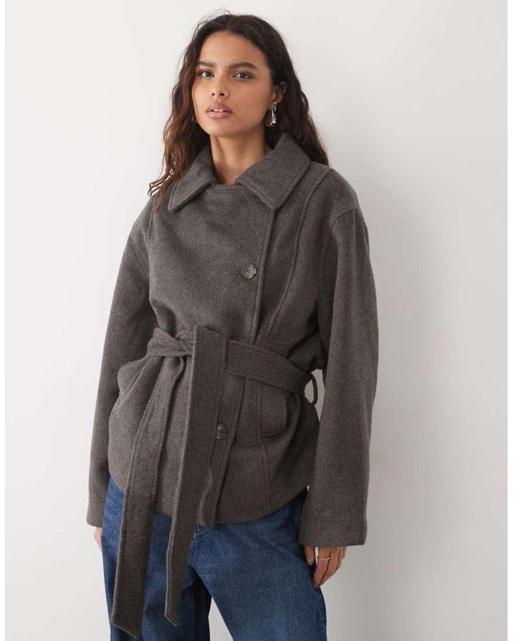 ASOS Brown Low Belt Short Trench Coat With Wool