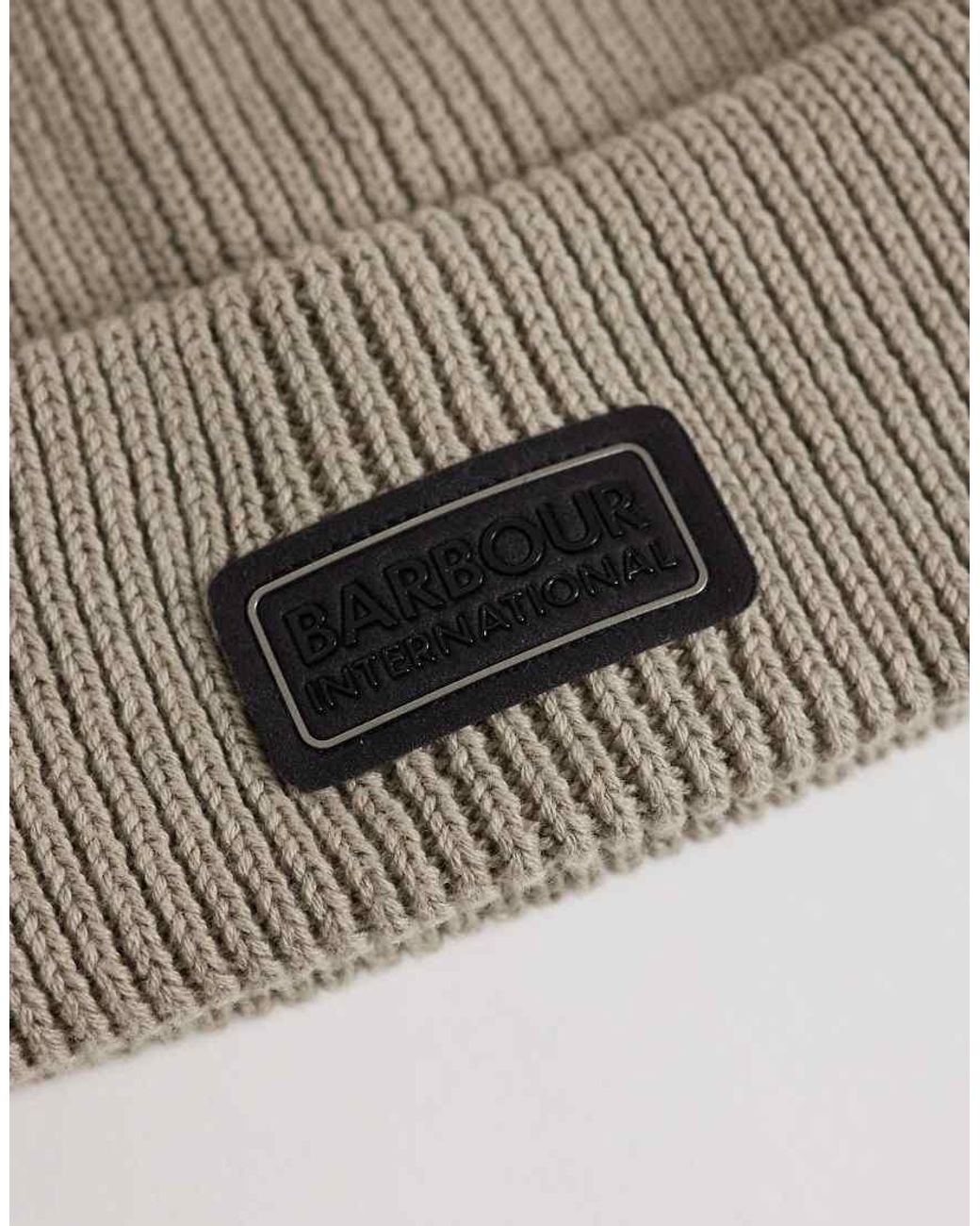 Barbour Gray Craywell Knitted Logo Beanie for men