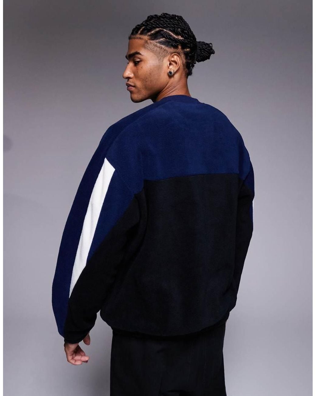 ASOS Blue Relaxed Fleece Sweatshirt With Colour Block for men