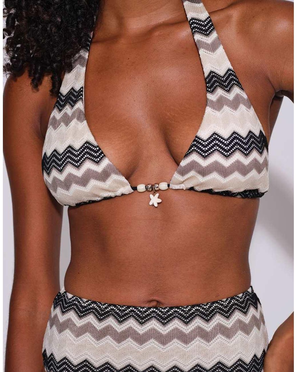 South Beach Brown Crochet Bead Embellished And High Waist Briefs Bikini Set