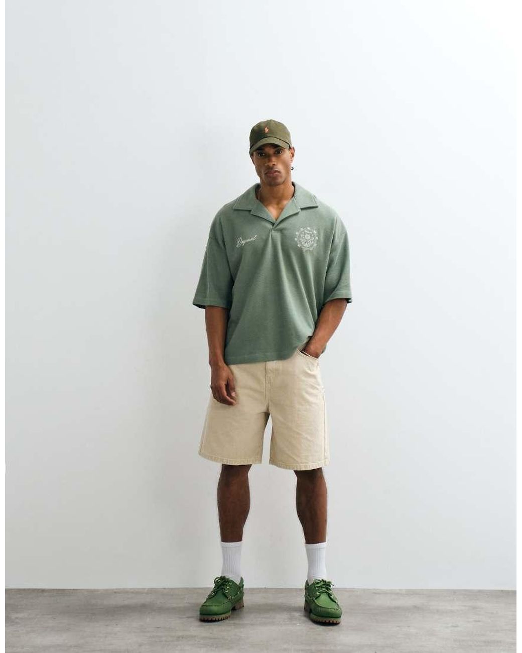 ASOS Green Heavyweight Boxy Oversized Polo With Chest Graphics for men