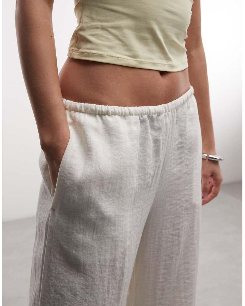 Weekday White Pull On Wide Leg Crinkle Trousers