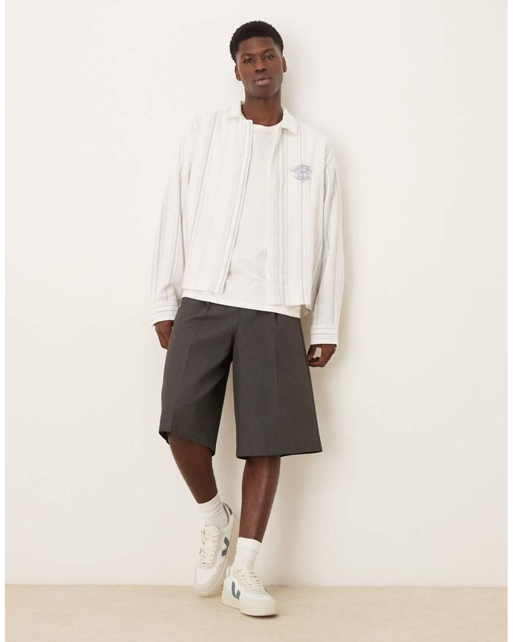 ASOS Oversized Overhemd Met Mandweefsel in het White voor heren