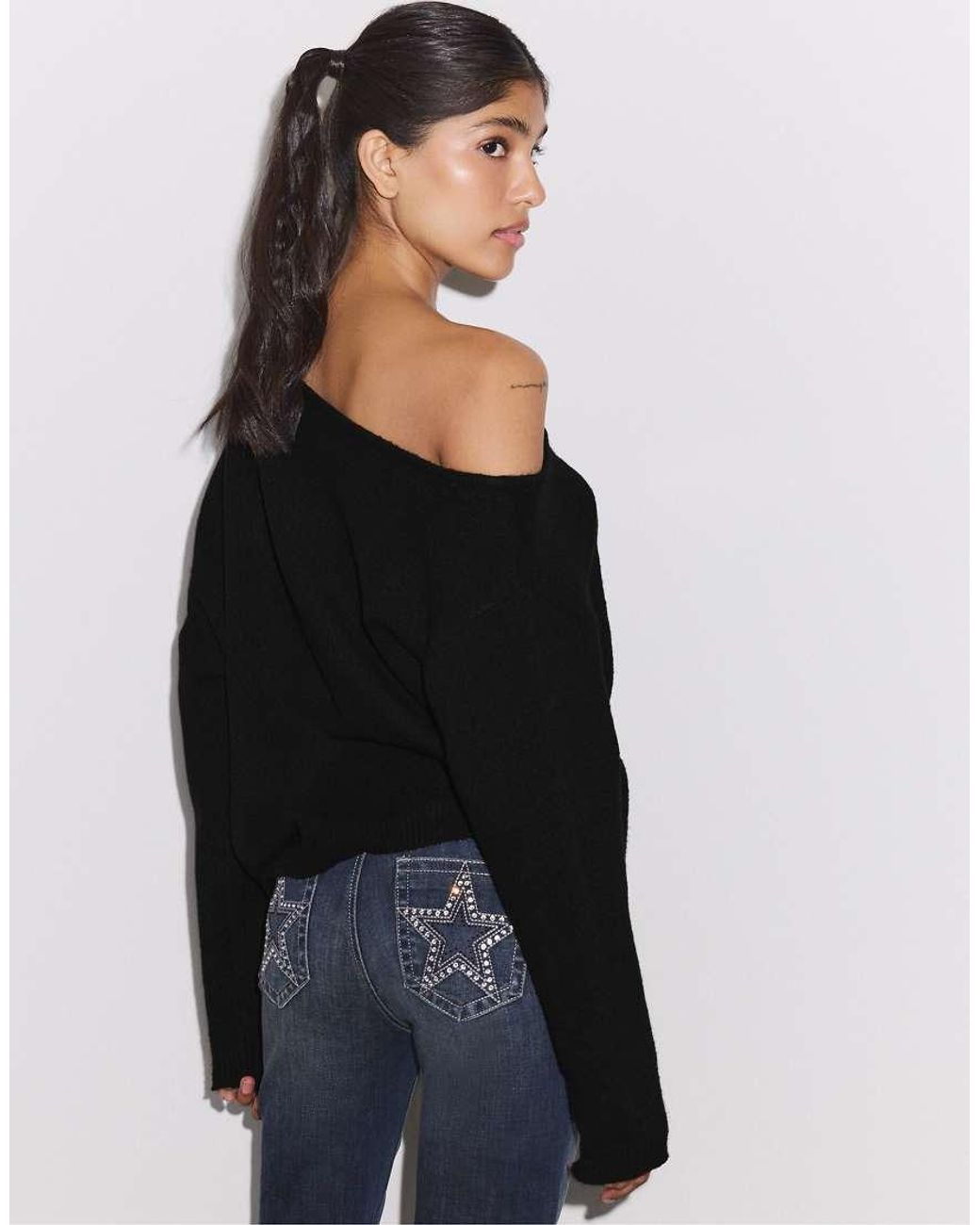 Stradivarius Blue Asymmetric Knit Sweater