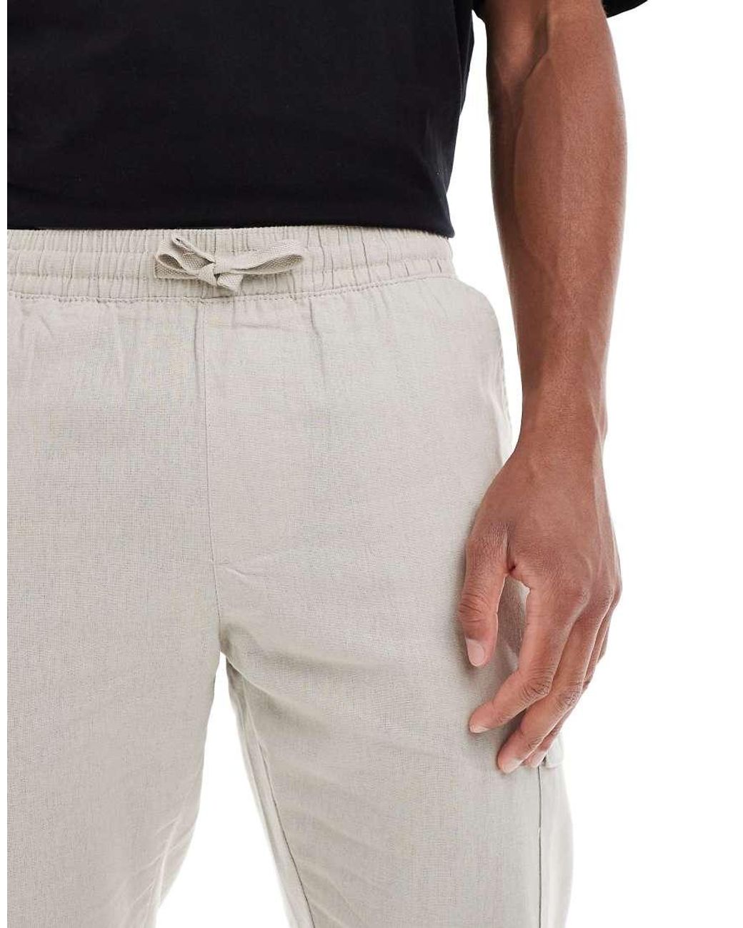 Brave Soul Black Cotton Linen Blend Cargo Trousers for men