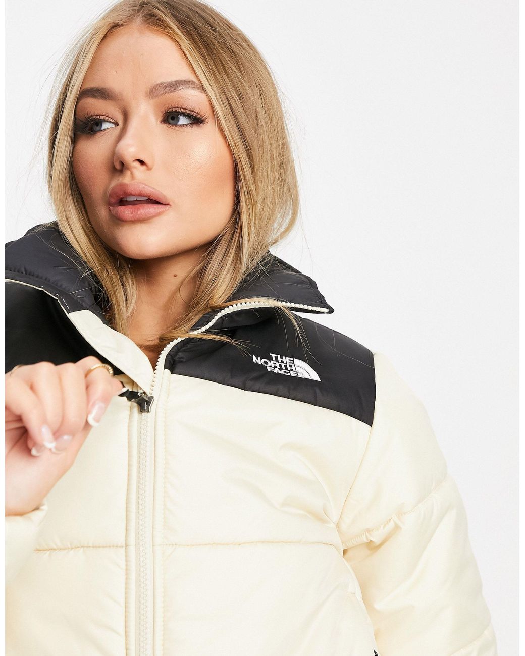 The North Face Saikuru Crop Puffer Jacket in Natural | Lyst