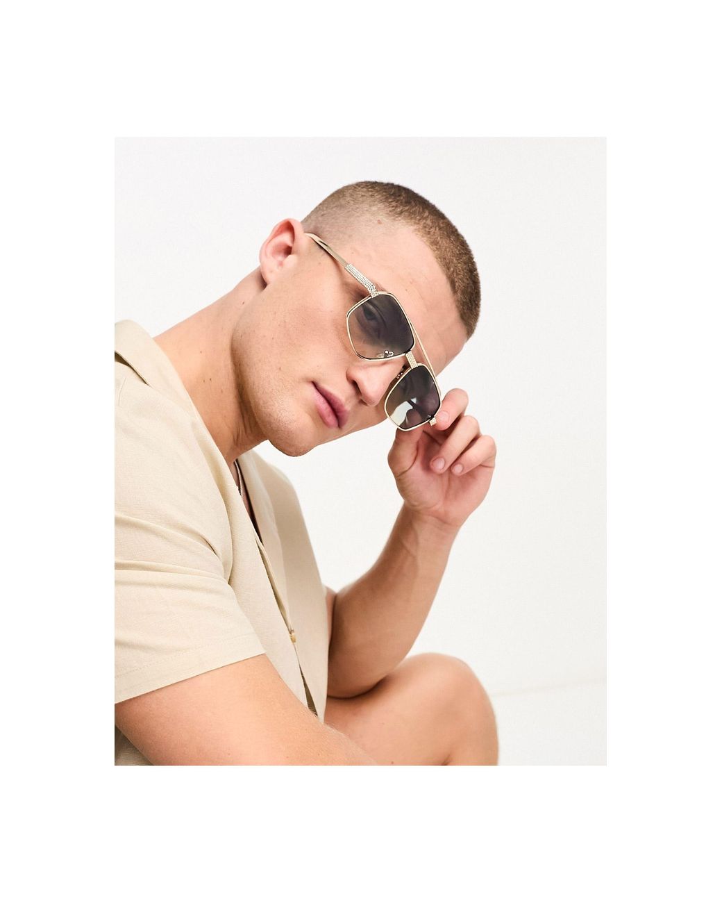 ASOS Textured Metal Aviator Sunglasses With Blue Graduated Lens in