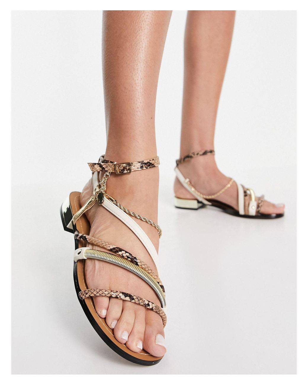 River Island Snake And Rope Detail Flat Sandal in Brown | Lyst UK