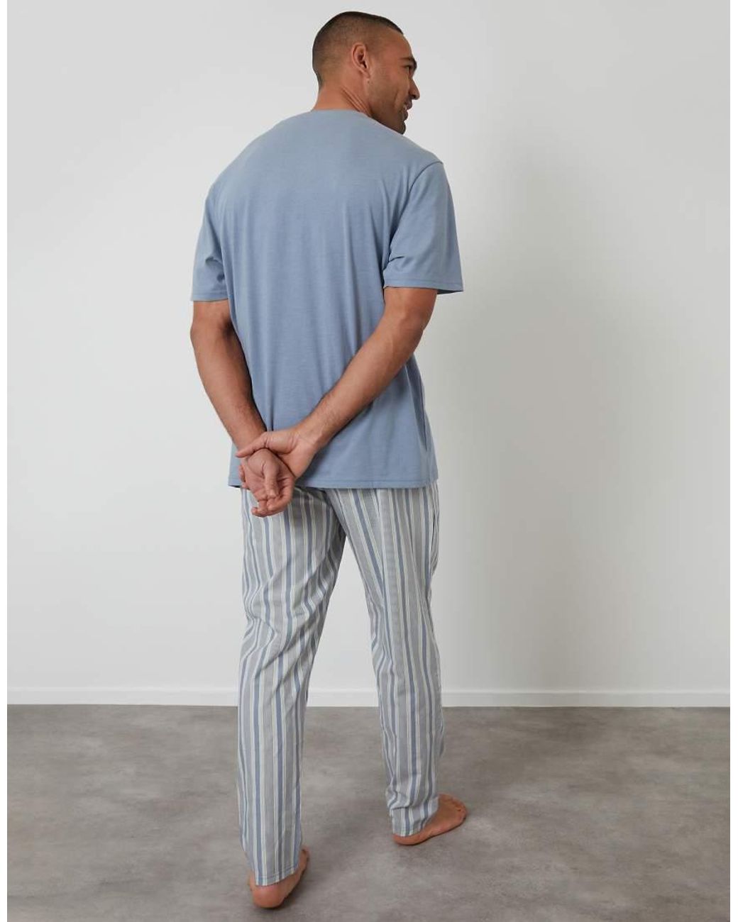 Threadbare Blue Pyjama T-Shirt & Stripe Bottoms Set for men