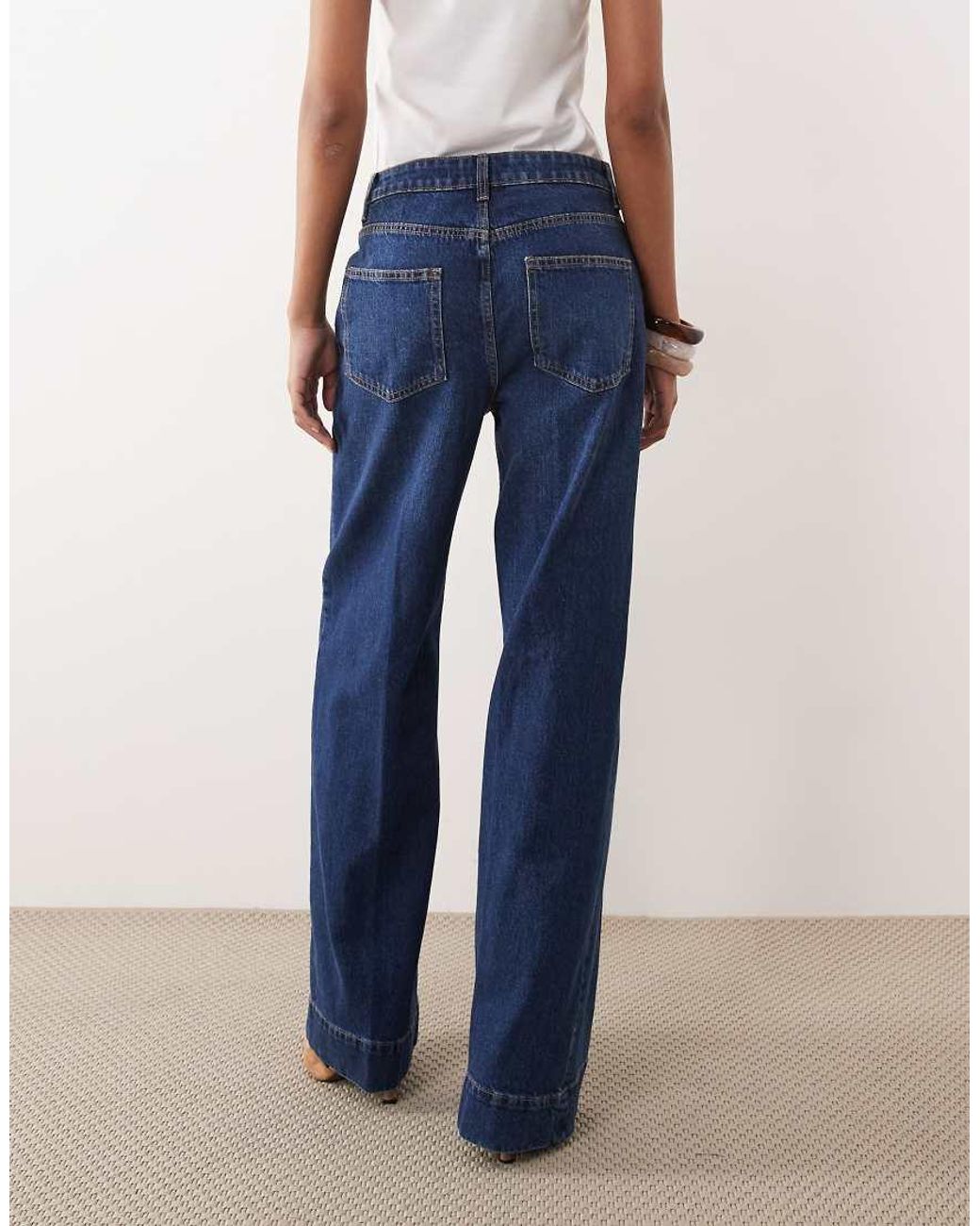 ASOS Blue High Rise Wide Leg Jeans With Front Pockets
