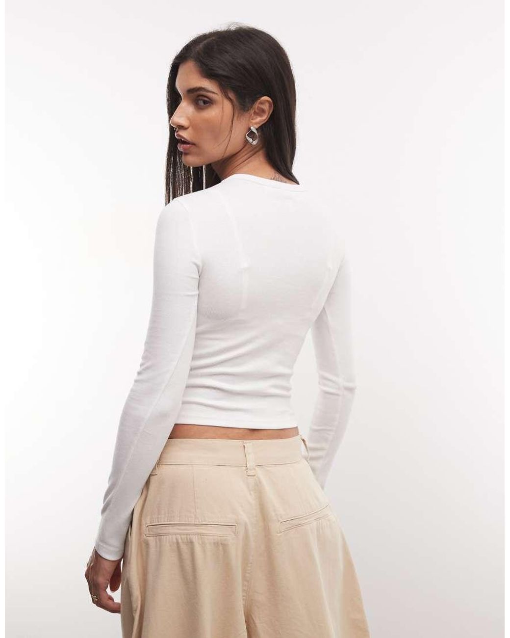 Collusion White Long Sleeve Fitted Rib T-shirt