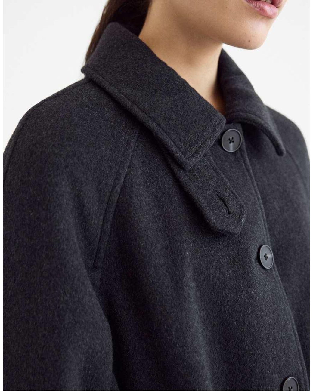 Stradivarius Black Long Felt Coat With Buttons
