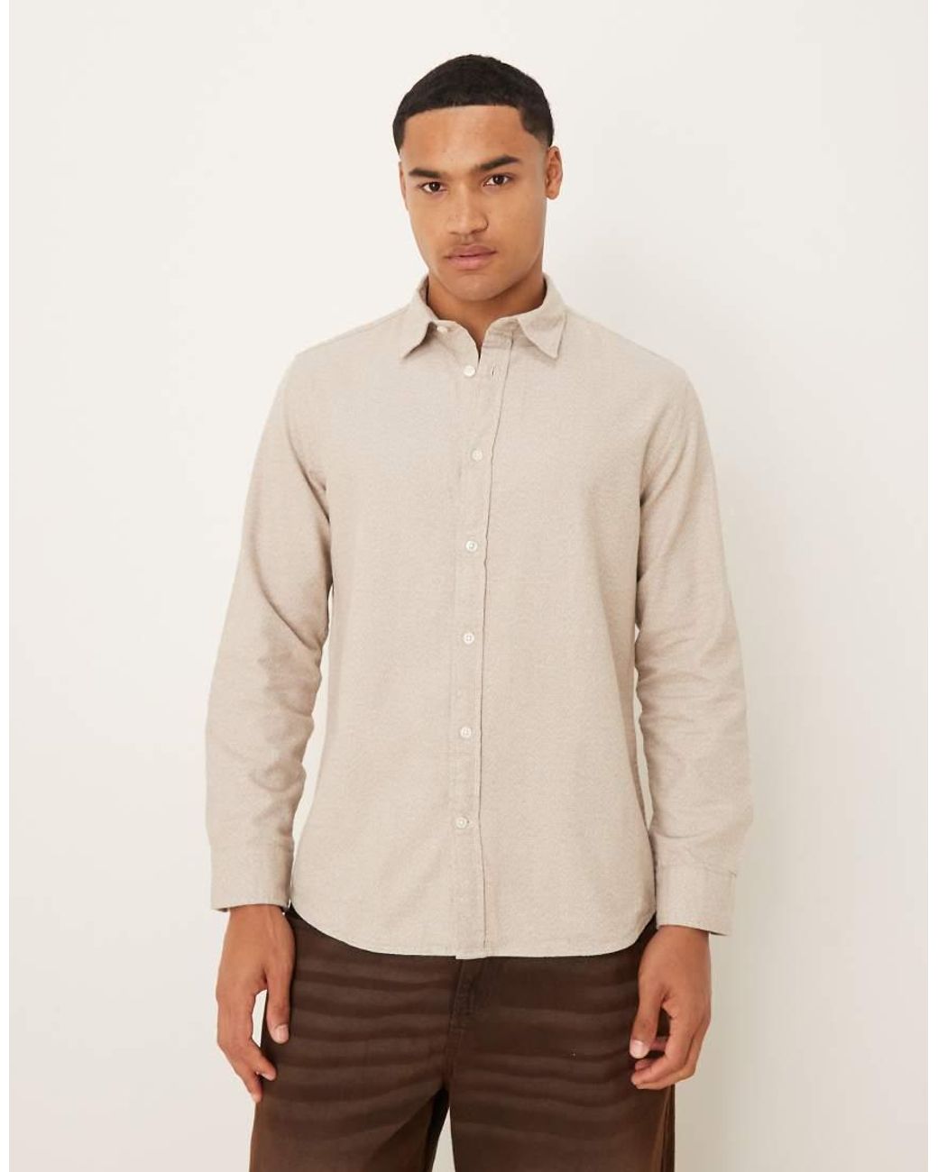 SELECTED Natural 100% Cotton Oversized Boxy Brushed Shirt for men