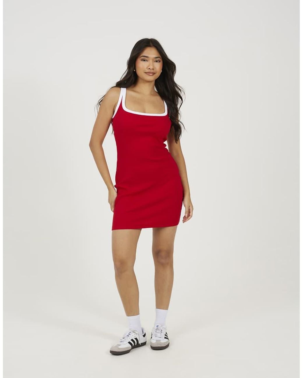 Brave Soul Red Cotton Jersey Contrast Piping Bodycon Mini Dress