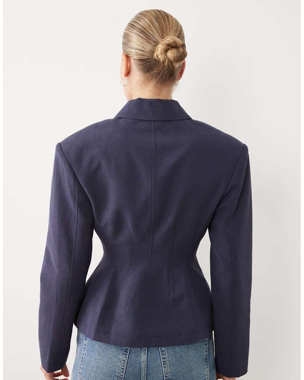 ASOS Blue Button Through Linen Look Cinch Blazer