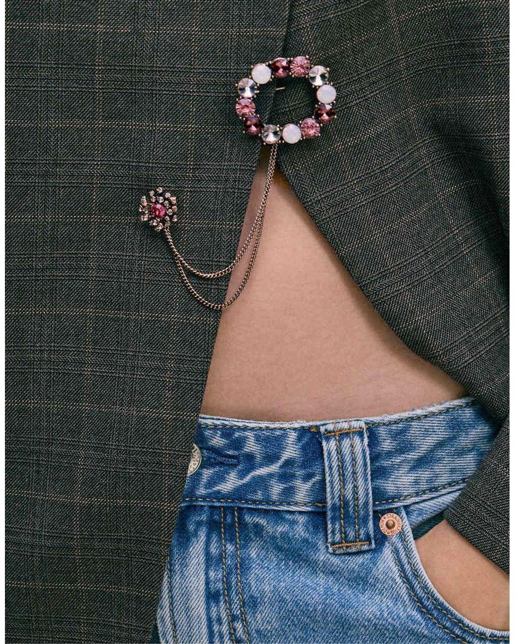 Stradivarius Metallic Jewelled Chain Brooch