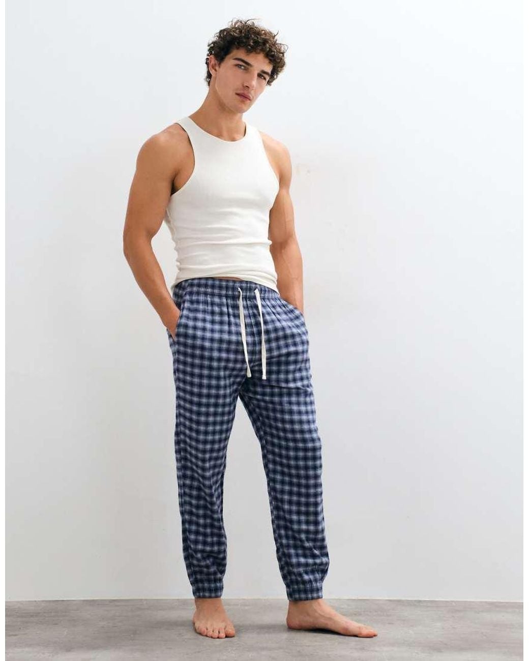 Hollister Blue Cuffed Flannel Pyjama Bottoms for men