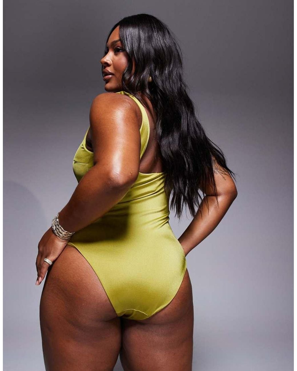 ASOS Green Asos Design Curve Revenge Triple Ring Swimsuit